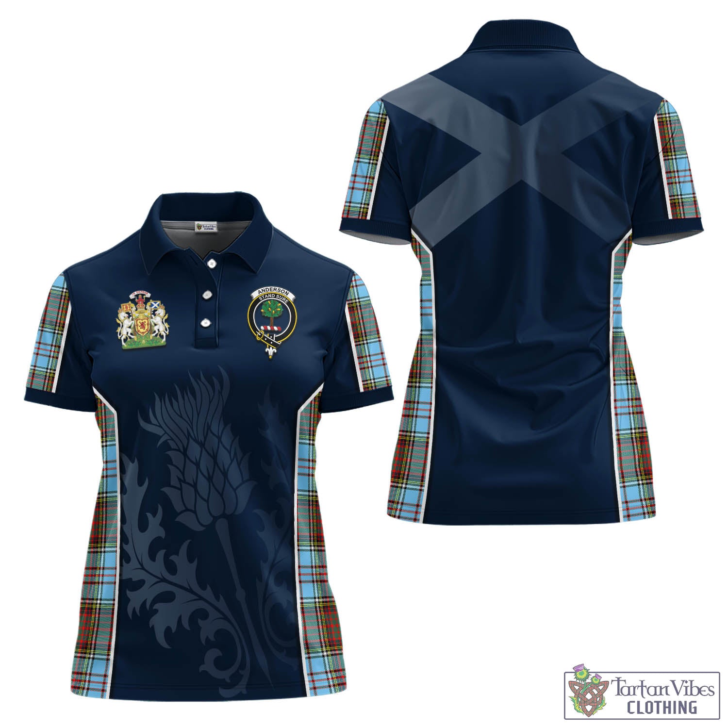 Tartan Vibes Clothing Anderson Ancient Tartan Women's Polo Shirt with Family Crest and Scottish Thistle Vibes Sport Style