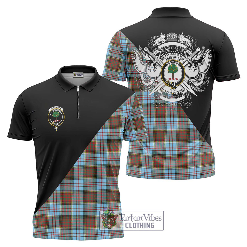 Anderson Ancient Tartan Zipper Polo Shirt with Family Crest and Military Logo Style Unisex - Tartanvibesclothing Shop