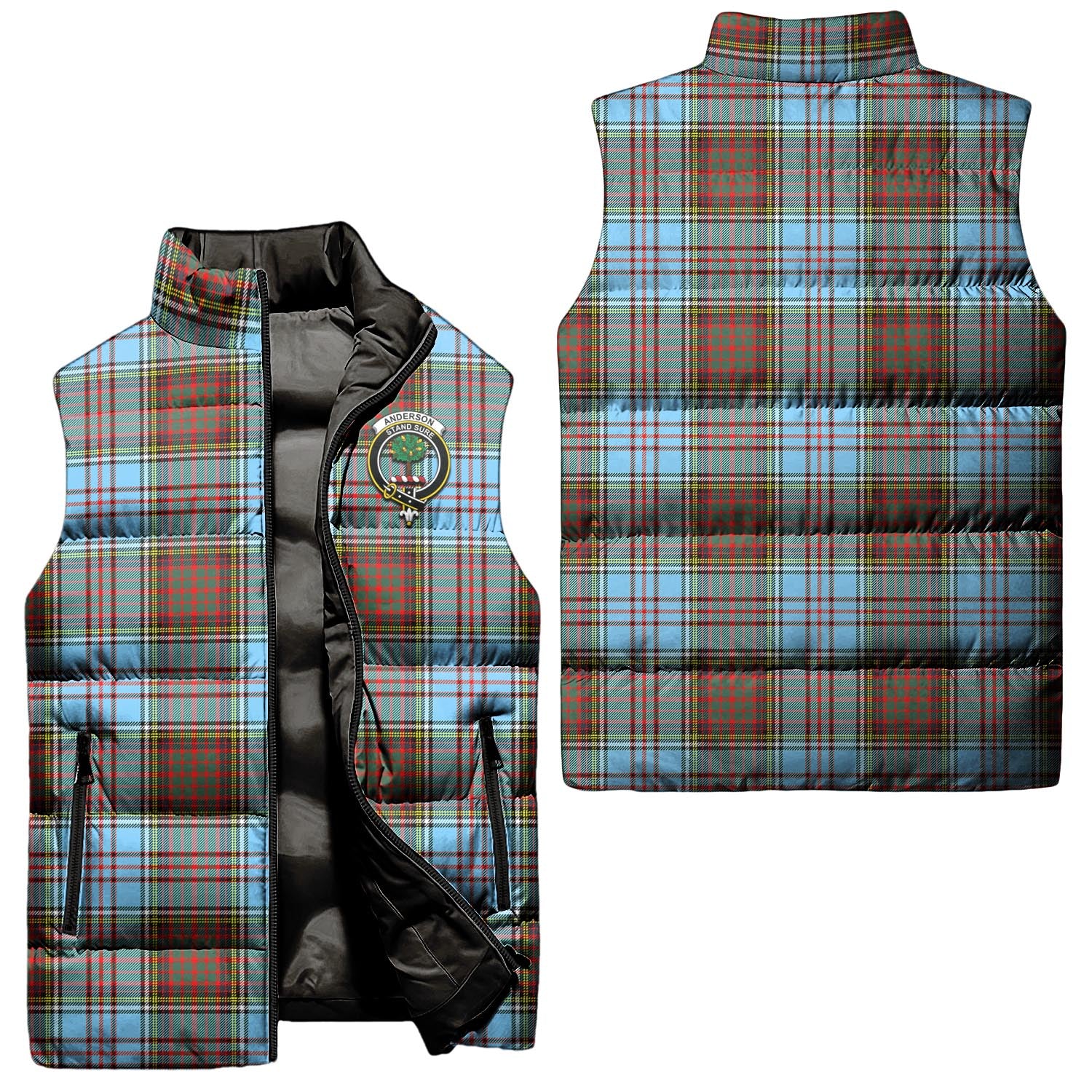 Anderson Ancient Tartan Sleeveless Puffer Jacket with Family Crest Unisex - Tartanvibesclothing