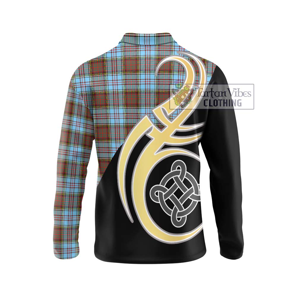 Anderson Ancient Tartan Long Sleeve Polo Shirt with Family Crest and Celtic Symbol Style - Tartan Vibes Clothing