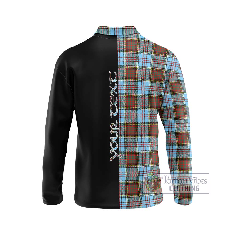 Anderson Ancient Tartan Long Sleeve Polo Shirt with Family Crest and Half Of Me Style - Tartanvibesclothing Shop