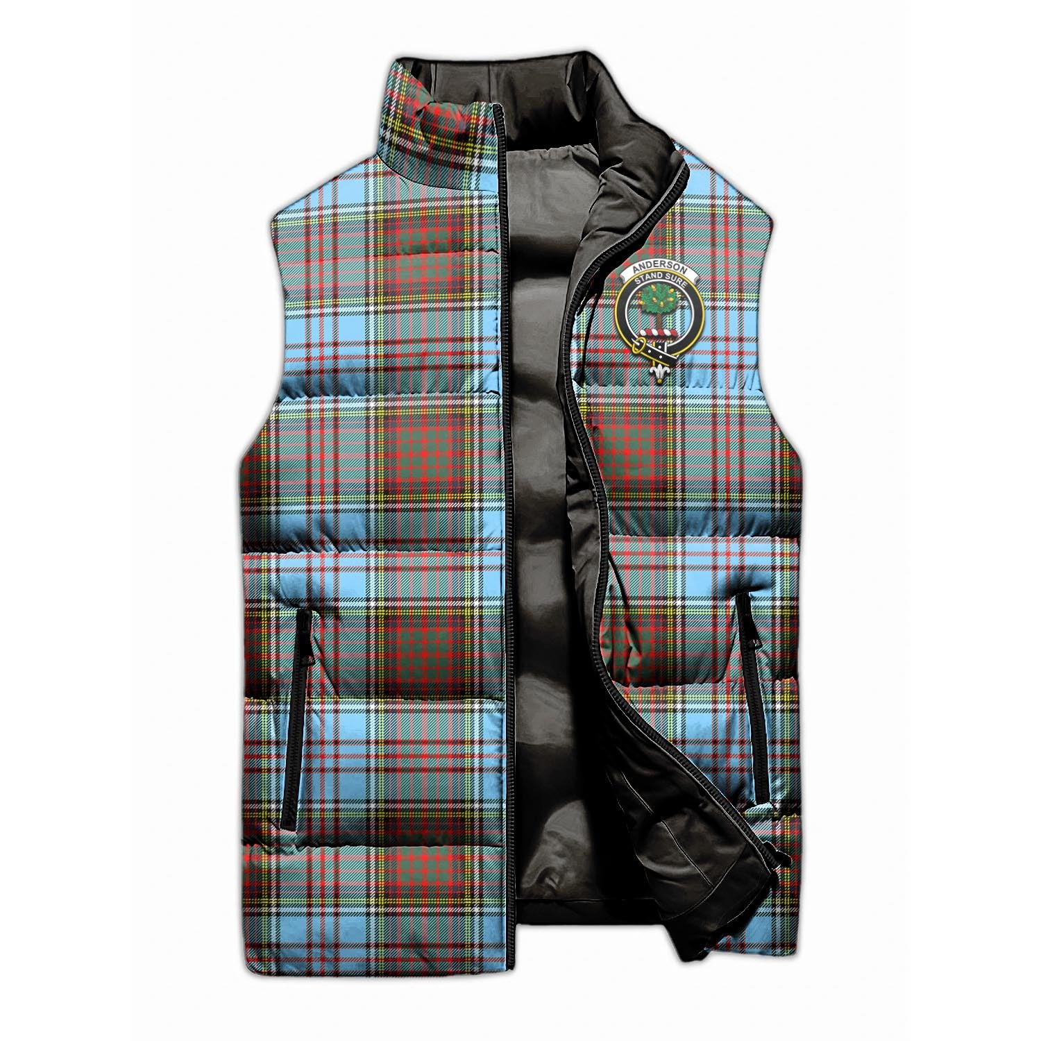 Anderson Ancient Tartan Sleeveless Puffer Jacket with Family Crest - Tartanvibesclothing