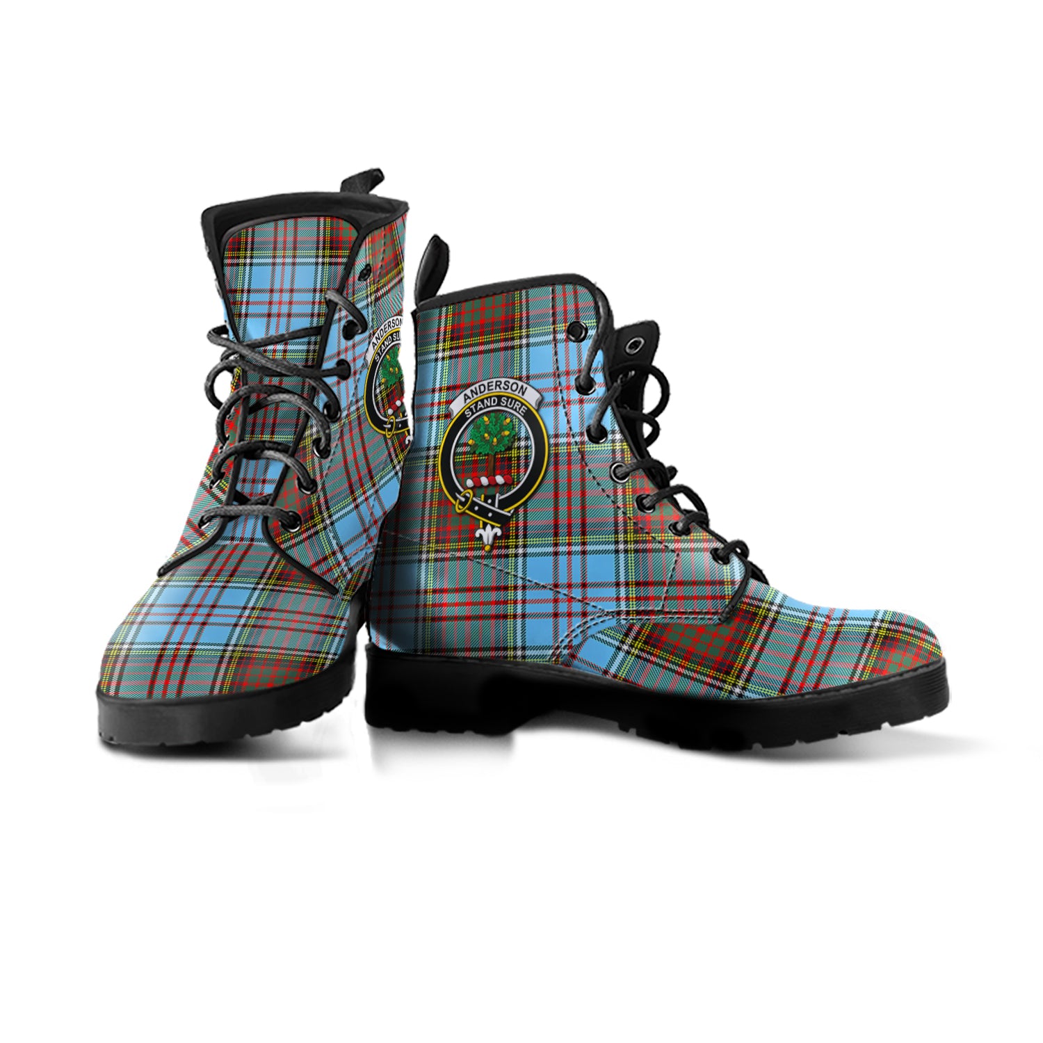 Anderson Ancient Tartan Leather Boots with Family Crest - Tartanvibesclothing