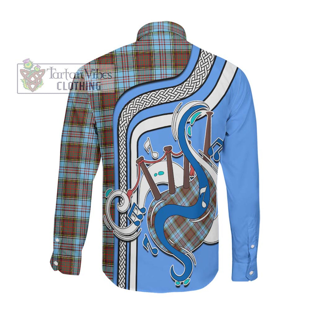 Anderson Ancient Tartan Long Sleeve Button Shirt with Epic Bagpipe Style Men's Shirt - Tartanvibesclothing Shop