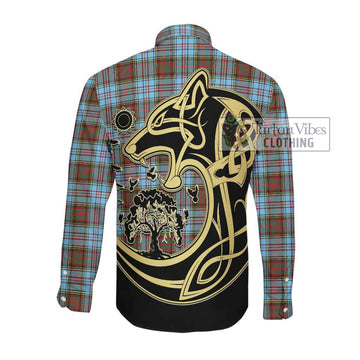 Anderson Ancient Tartan Long Sleeve Button Shirt with Family Crest Celtic Wolf Style