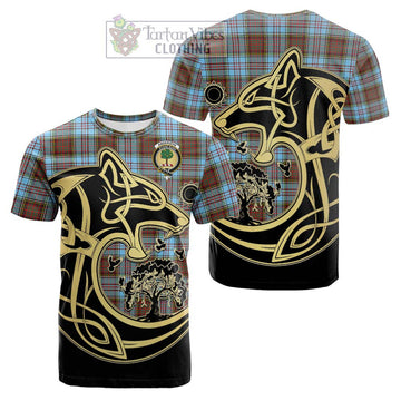 Anderson Ancient Tartan Cotton T-shirt with Family Crest Celtic Wolf Style