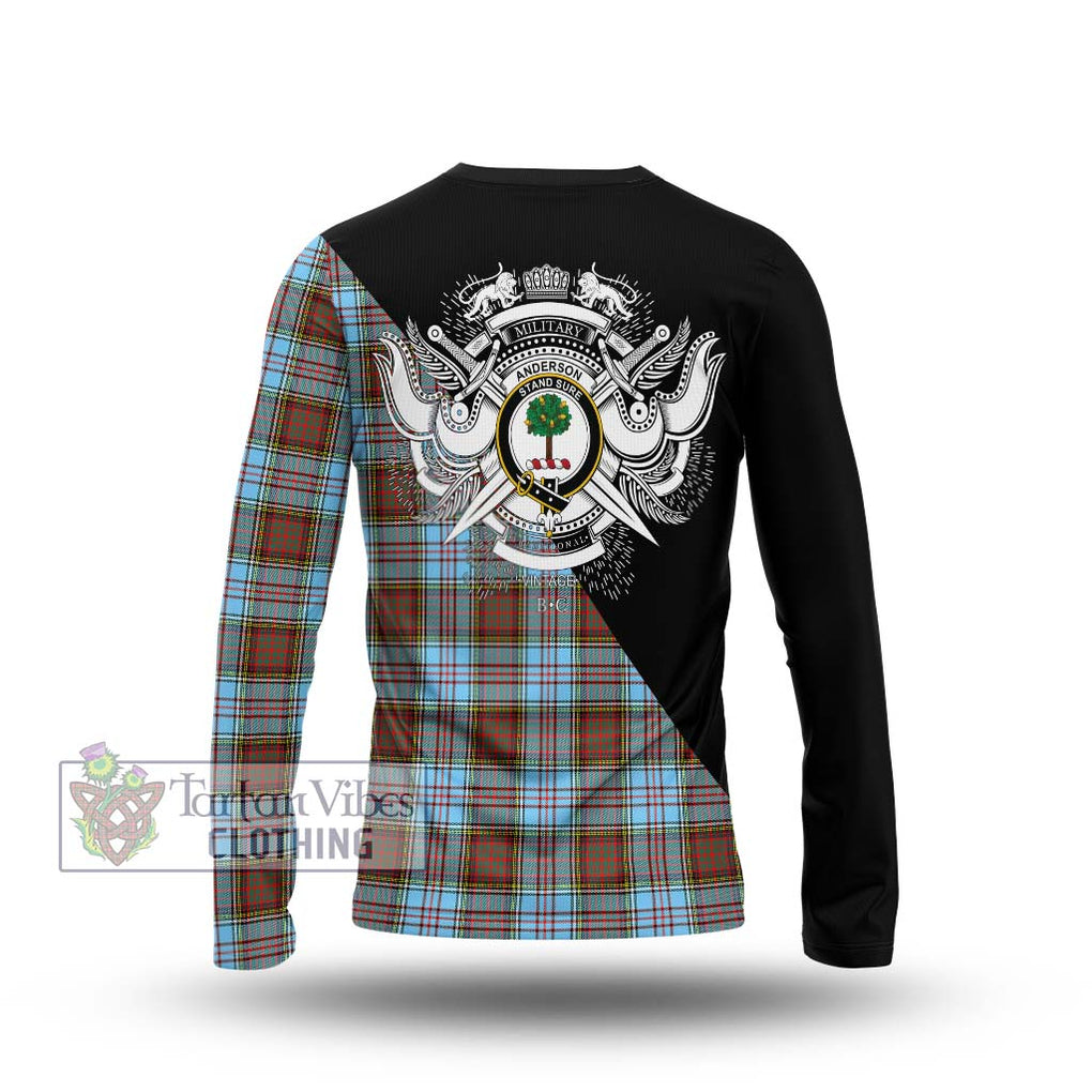 Anderson Ancient Tartan Long Sleeve T-Shirt with Family Crest and Military Logo Style - Tartanvibesclothing Shop