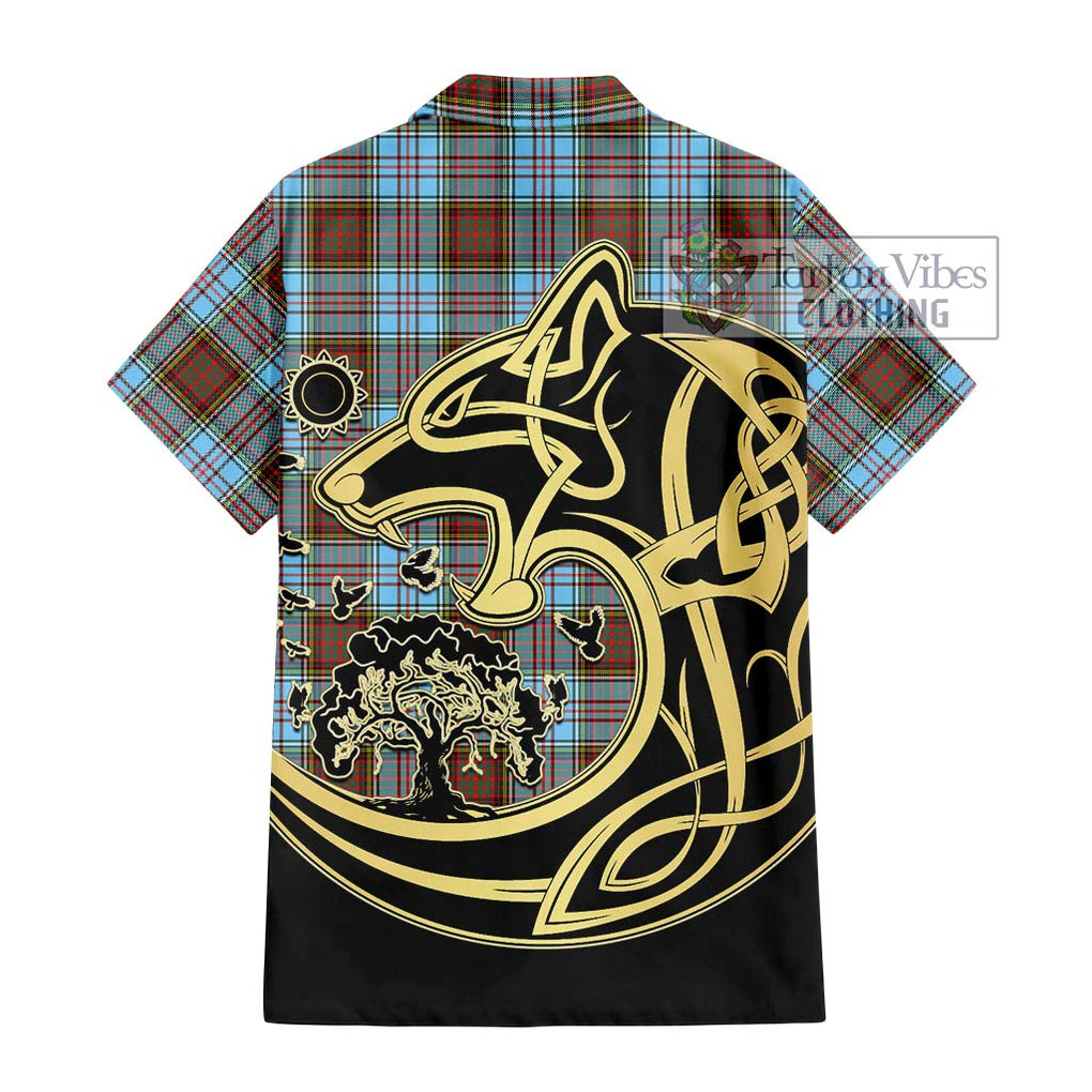 Anderson Ancient Tartan Short Sleeve Button Shirt with Family Crest Celtic Wolf Style - Tartan Vibes Clothing