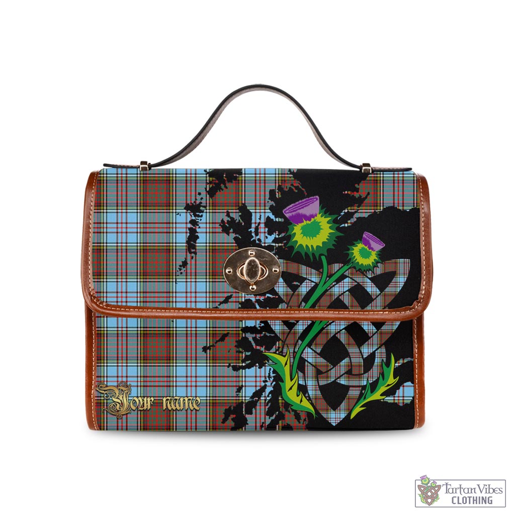 Tartan Vibes Clothing Anderson Ancient Tartan Waterproof Canvas Bag with Scotland Map and Thistle Celtic Accents