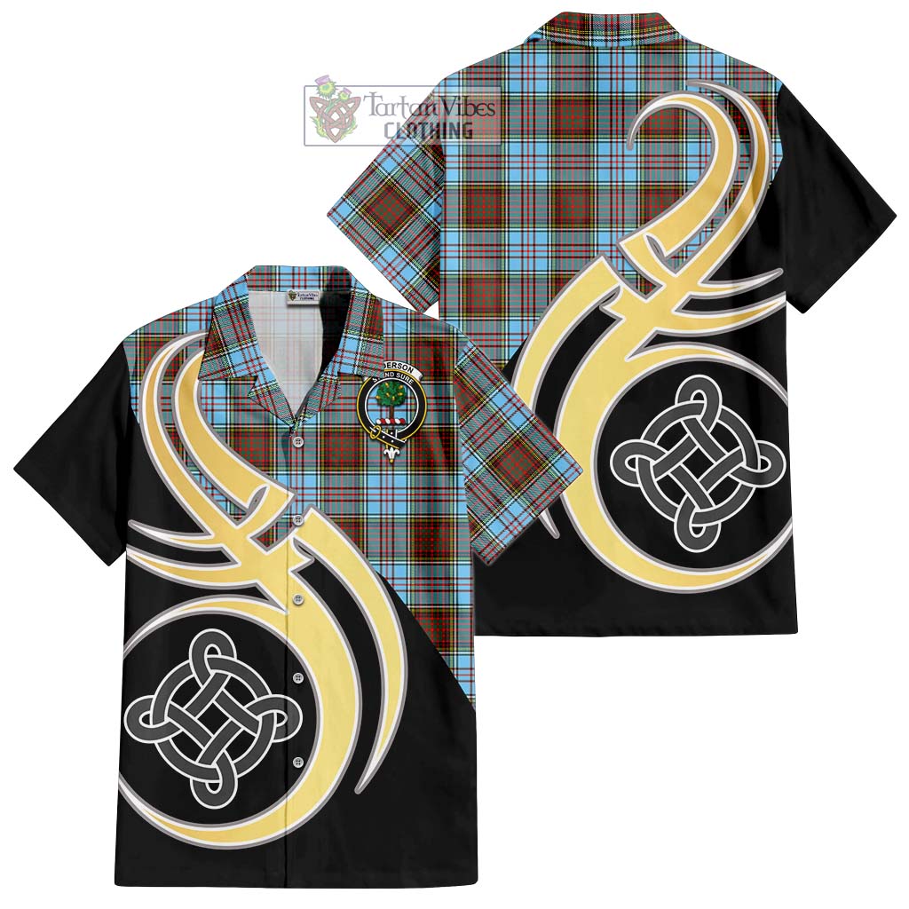 Anderson Ancient Tartan Short Sleeve Button Shirt with Family Crest and Celtic Symbol Style - Tartan Vibes Clothing