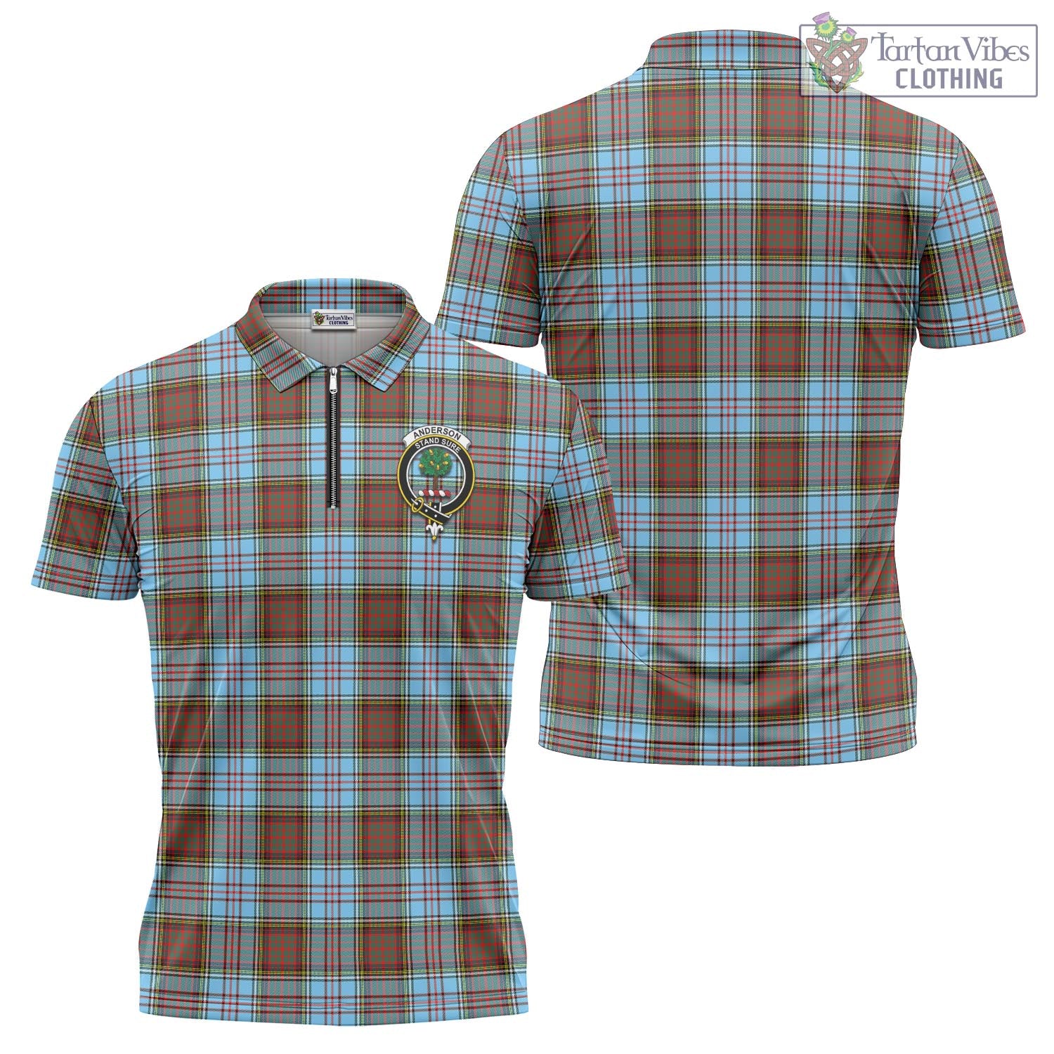 Tartan Vibes Clothing Anderson Ancient Tartan Zipper Polo Shirt with Family Crest