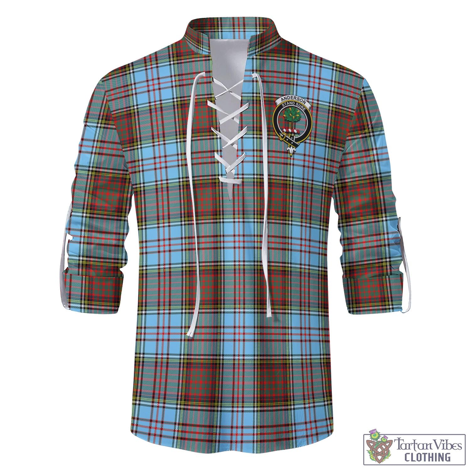 Tartan Vibes Clothing Anderson Ancient Tartan Men's Scottish Traditional Jacobite Ghillie Kilt Shirt with Family Crest