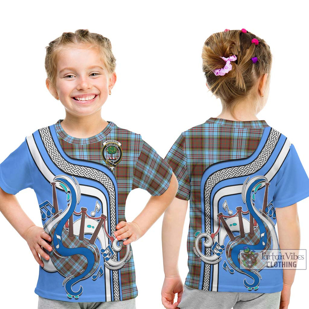 Tartan Vibes Clothing Anderson Ancient Tartan Kid T-Shirt with Epic Bagpipe Style