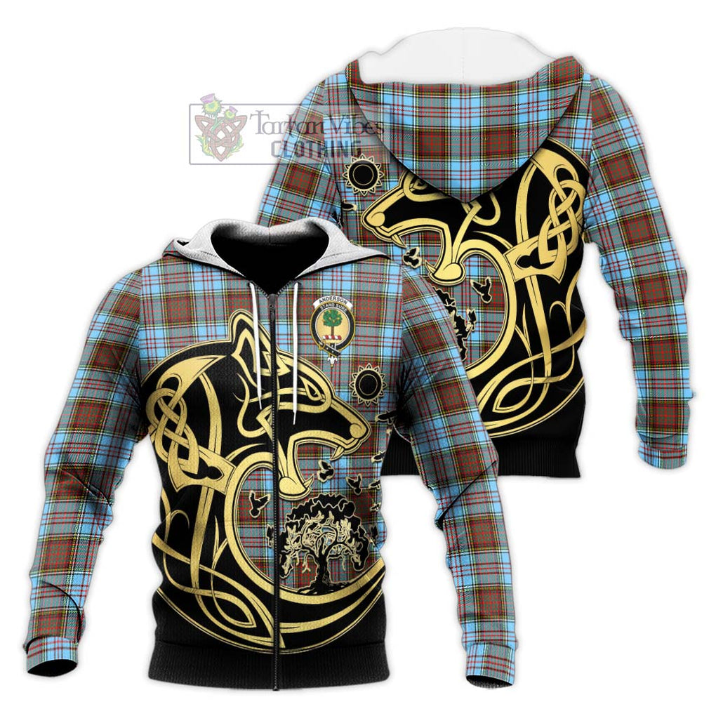 Anderson Ancient Tartan Knitted Hoodie with Family Crest Celtic Wolf Style Unisex Knitted Zip Hoodie - Tartan Vibes Clothing