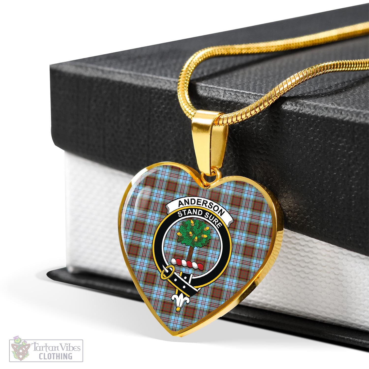 Tartan Vibes Clothing Anderson Ancient Tartan Heart Necklace with Family Crest