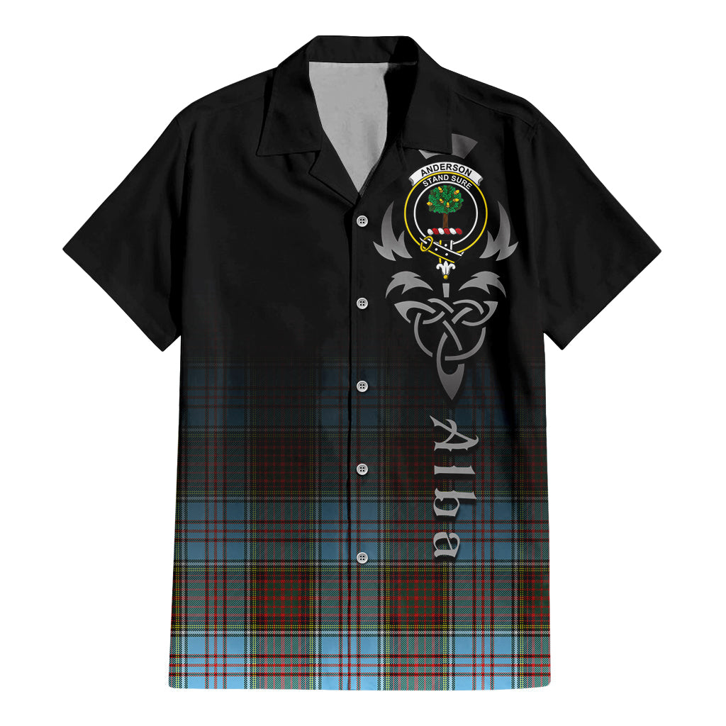 Tartan Vibes Clothing Anderson Ancient Tartan Short Sleeve Button Up Featuring Alba Gu Brath Family Crest Celtic Inspired