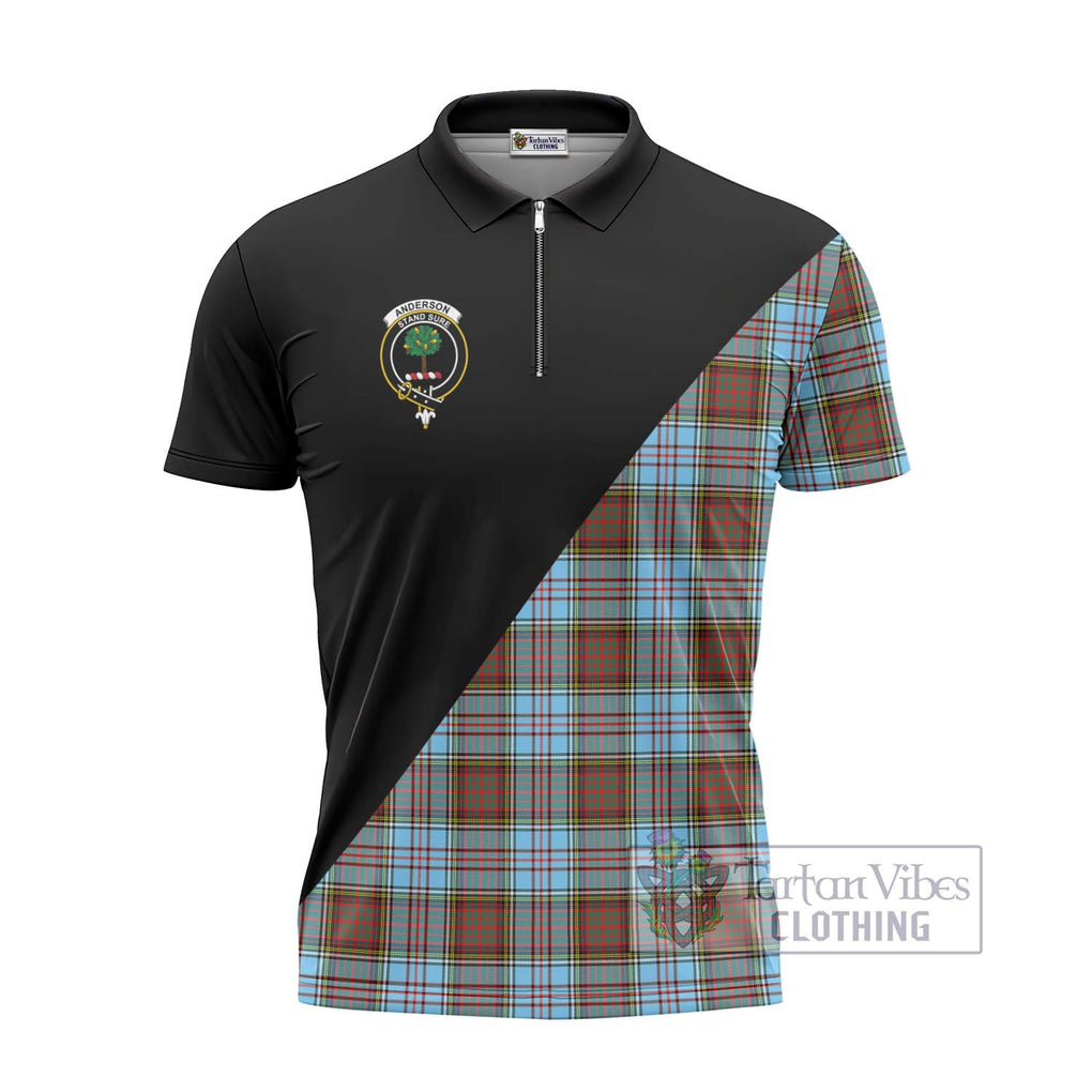 Anderson Ancient Tartan Zipper Polo Shirt with Family Crest and Military Logo Style - Tartanvibesclothing Shop