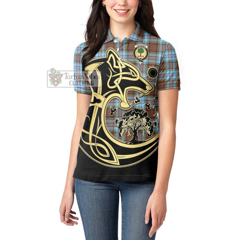 Anderson Ancient Tartan Women's Polo Shirt with Family Crest Celtic Wolf Style - Tartanvibesclothing Shop