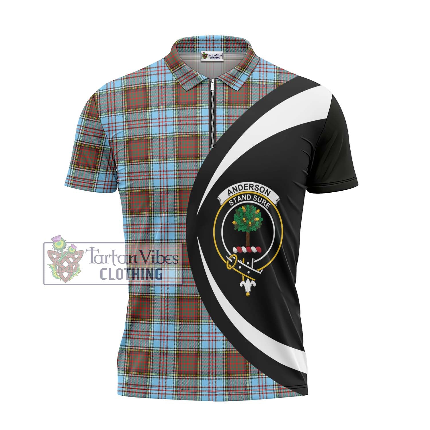 Tartan Vibes Clothing Anderson Ancient Tartan Zipper Polo Shirt with Family Crest Circle Style