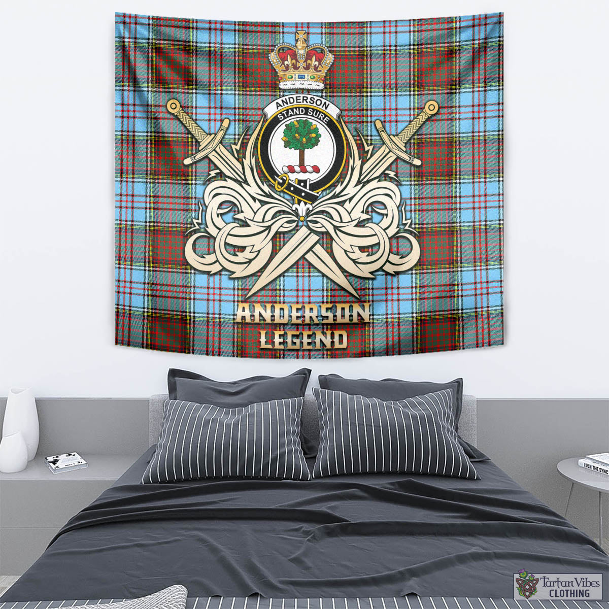 Tartan Vibes Clothing Anderson Ancient Tartan Tapestry with Clan Crest and the Golden Sword of Courageous Legacy