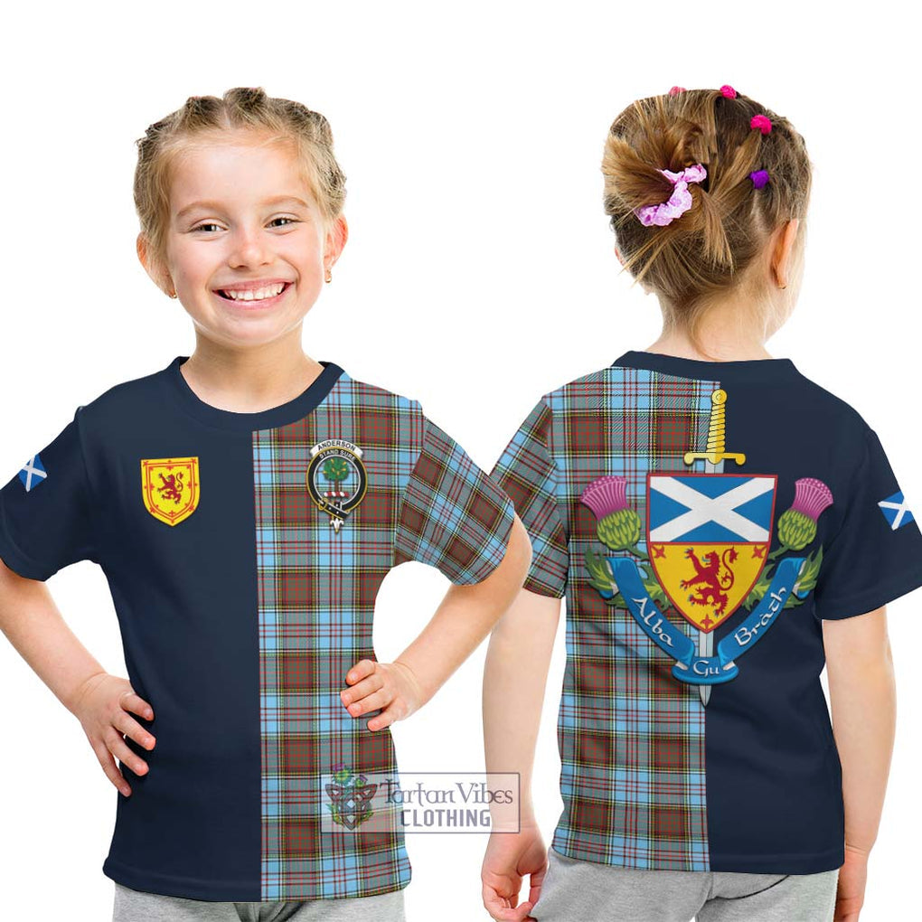 Tartan Vibes Clothing Anderson Ancient Tartan Kid T-Shirt with Scottish Lion Royal Arm Half Style