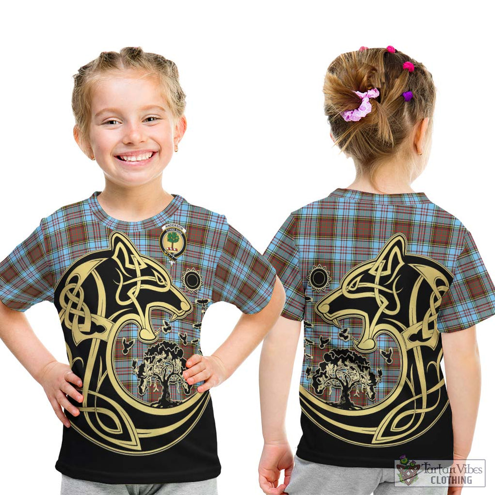 Anderson Ancient Tartan Kid T-Shirt with Family Crest Celtic Wolf Style - Tartan Vibes Clothing