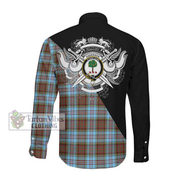 Anderson Ancient Tartan Long Sleeve Button Shirt with Family Crest and Military Logo Style