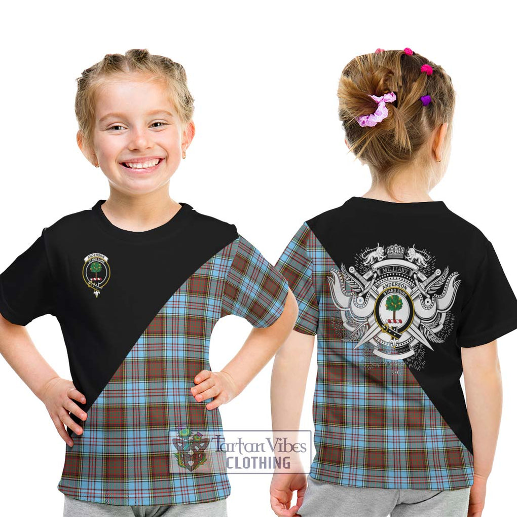 Anderson Ancient Tartan Kid T-Shirt with Family Crest and Military Logo Style - Tartanvibesclothing Shop