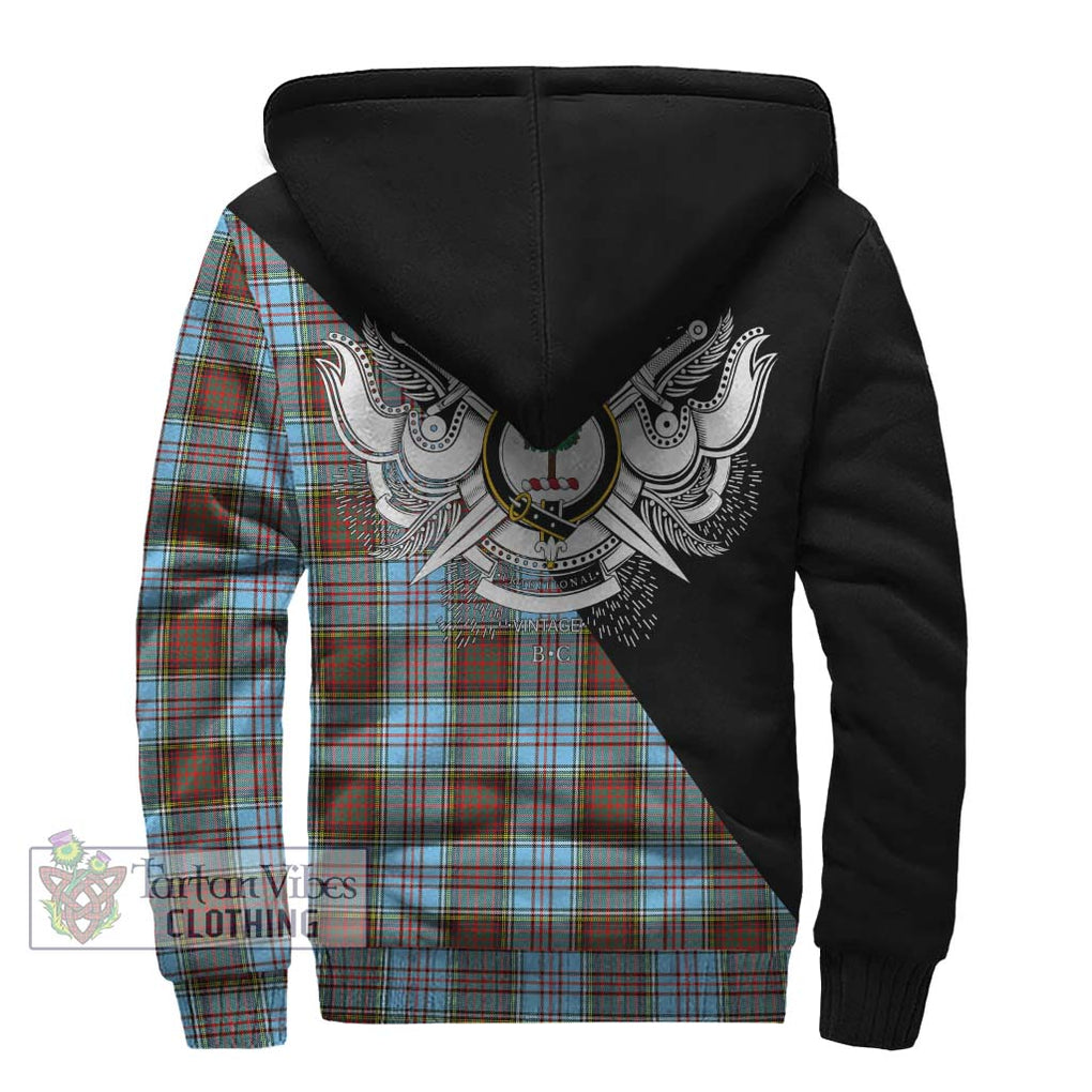 Anderson Ancient Tartan Sherpa Hoodie with Family Crest and Military Logo Style - Tartanvibesclothing Shop