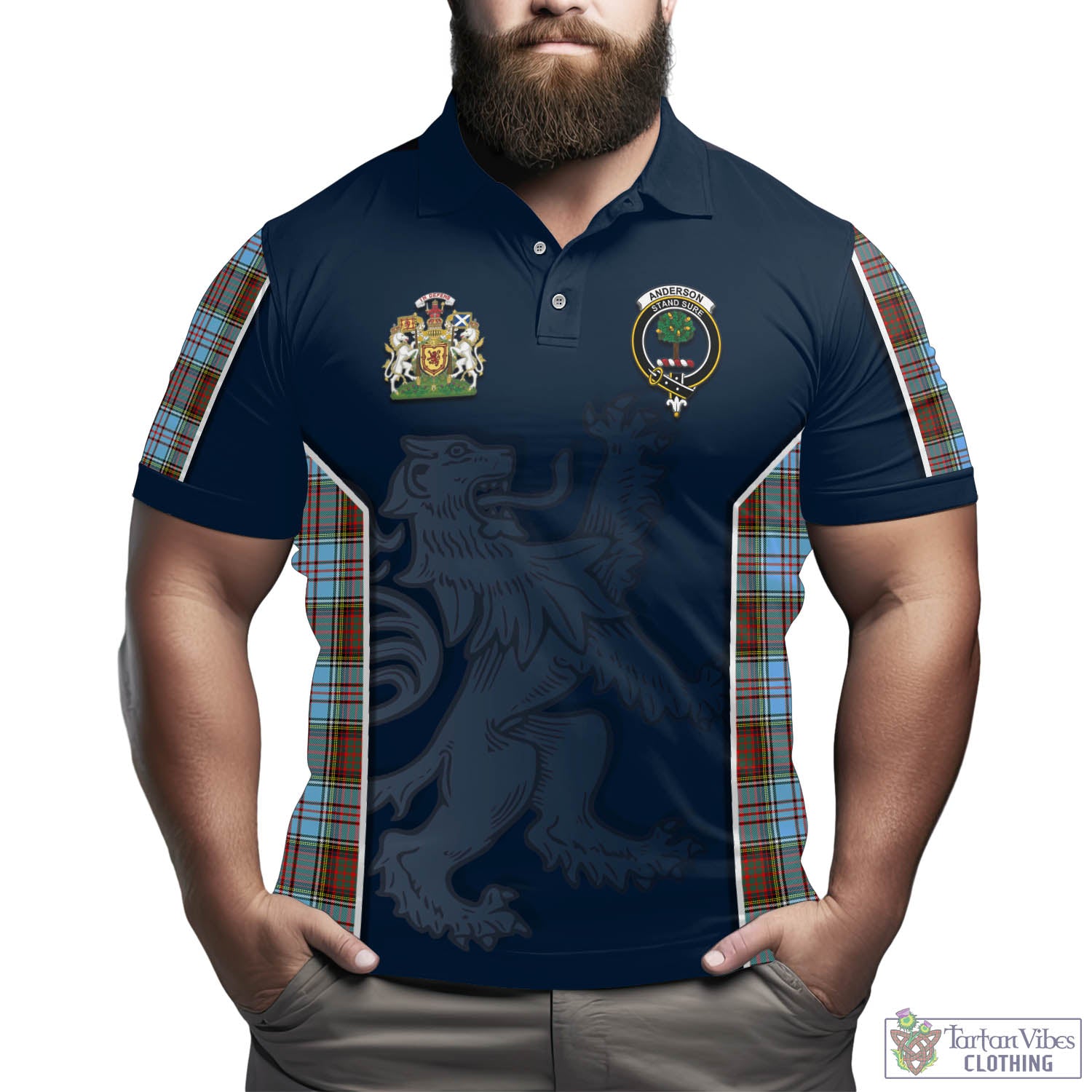 Tartan Vibes Clothing Anderson Ancient Tartan Men's Polo Shirt with Family Crest and Lion Rampant Vibes Sport Style