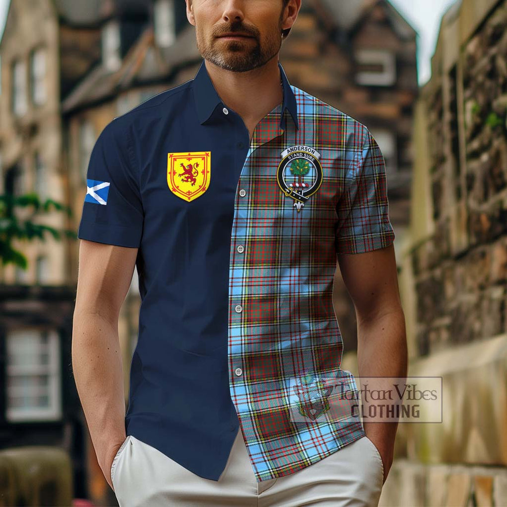 Tartan Vibes Clothing Anderson Ancient Tartan Short Sleeve Button Shirt with Scottish Lion Royal Arm Half Style