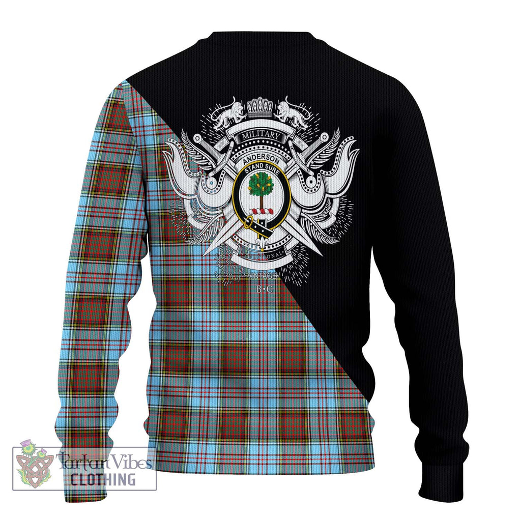 Anderson Ancient Tartan Knitted Sweater with Family Crest and Military Logo Style - Tartanvibesclothing Shop