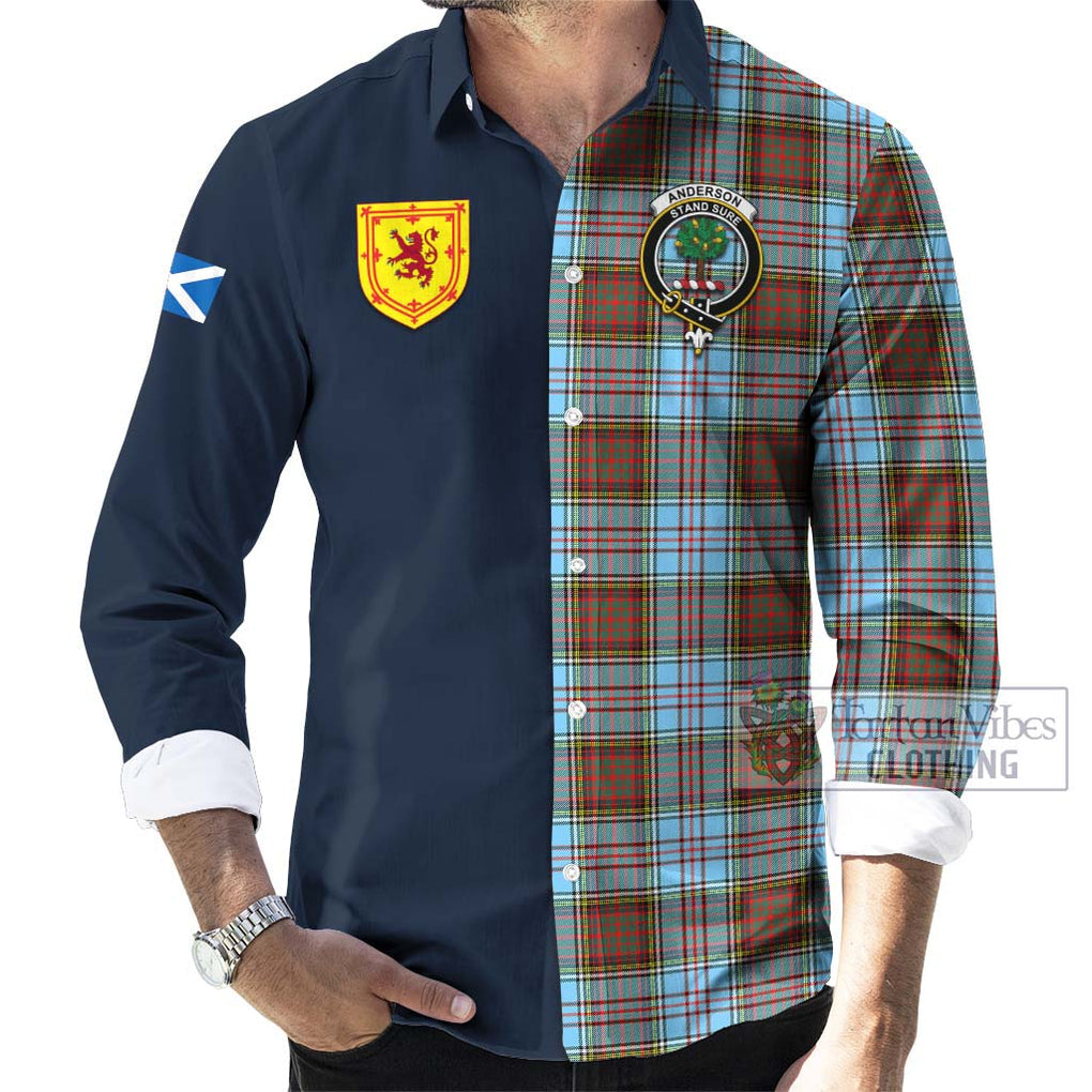 Tartan Vibes Clothing Anderson Ancient Tartan Long Sleeve Button Shirt with Scottish Lion Royal Arm Half Style