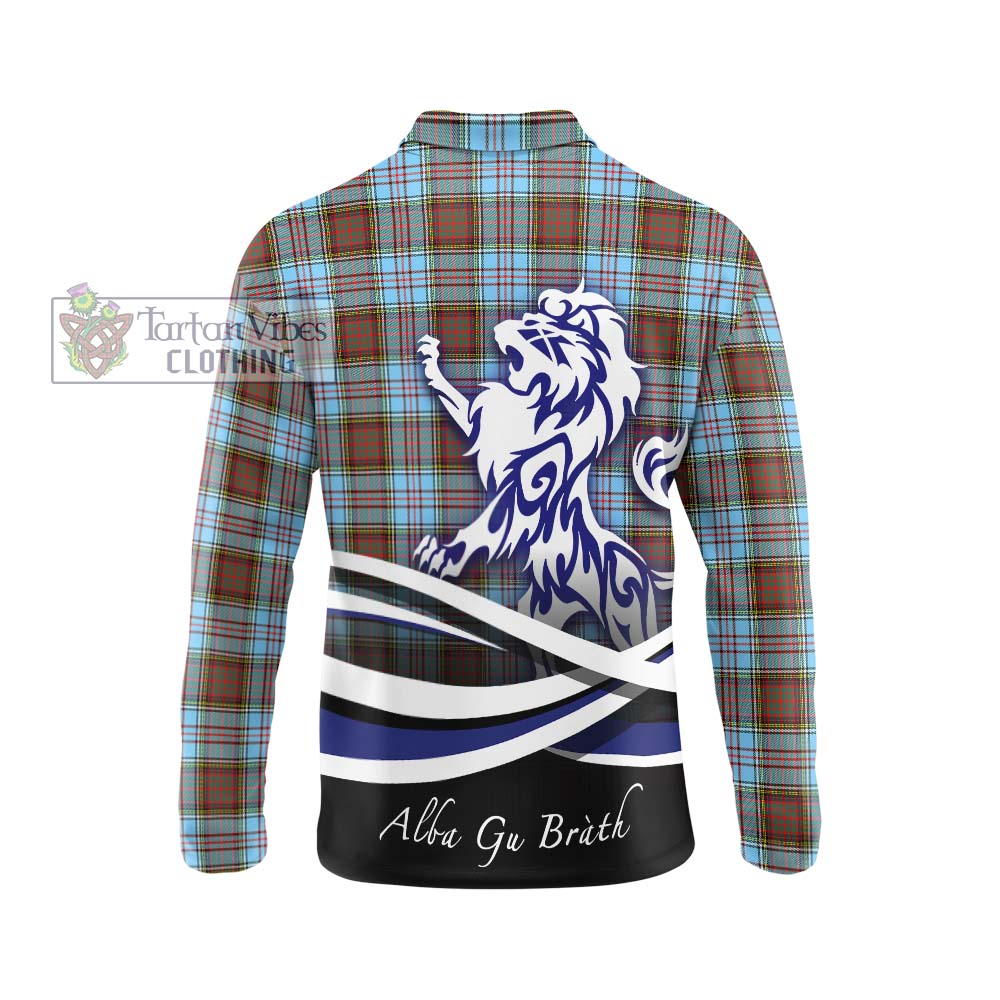 Anderson Ancient Tartan Long Sleeve Polo Shirt with Alba Gu Brath Regal Lion Emblem - Tartanvibesclothing Shop