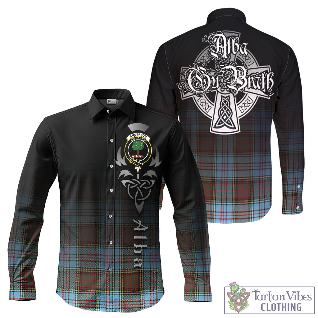 Tartan Vibes Clothing Anderson Ancient Tartan Long Sleeve Button Up Featuring Alba Gu Brath Family Crest Celtic Inspired