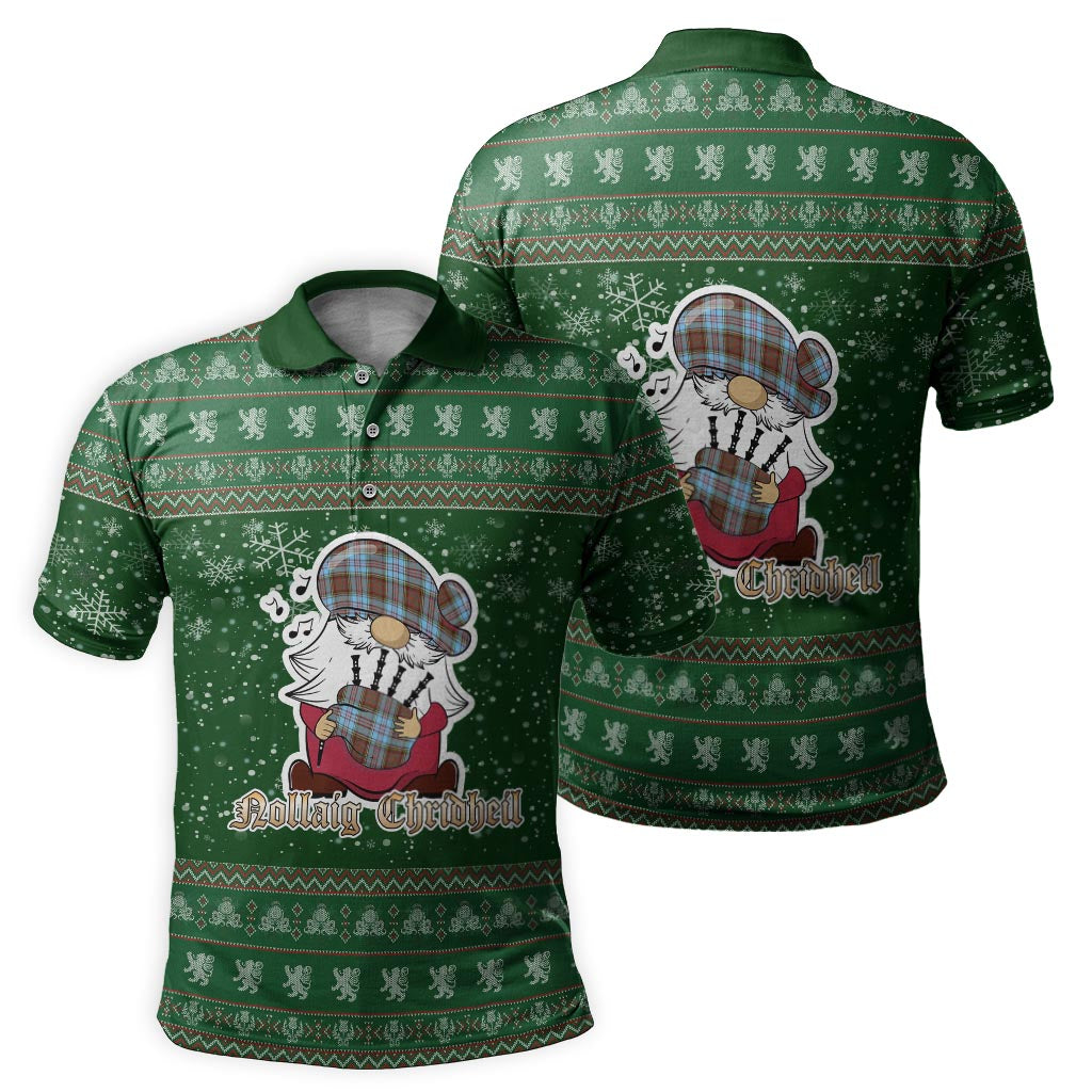 Anderson Ancient Clan Christmas Family Polo Shirt with Funny Gnome Playing Bagpipes - Tartanvibesclothing