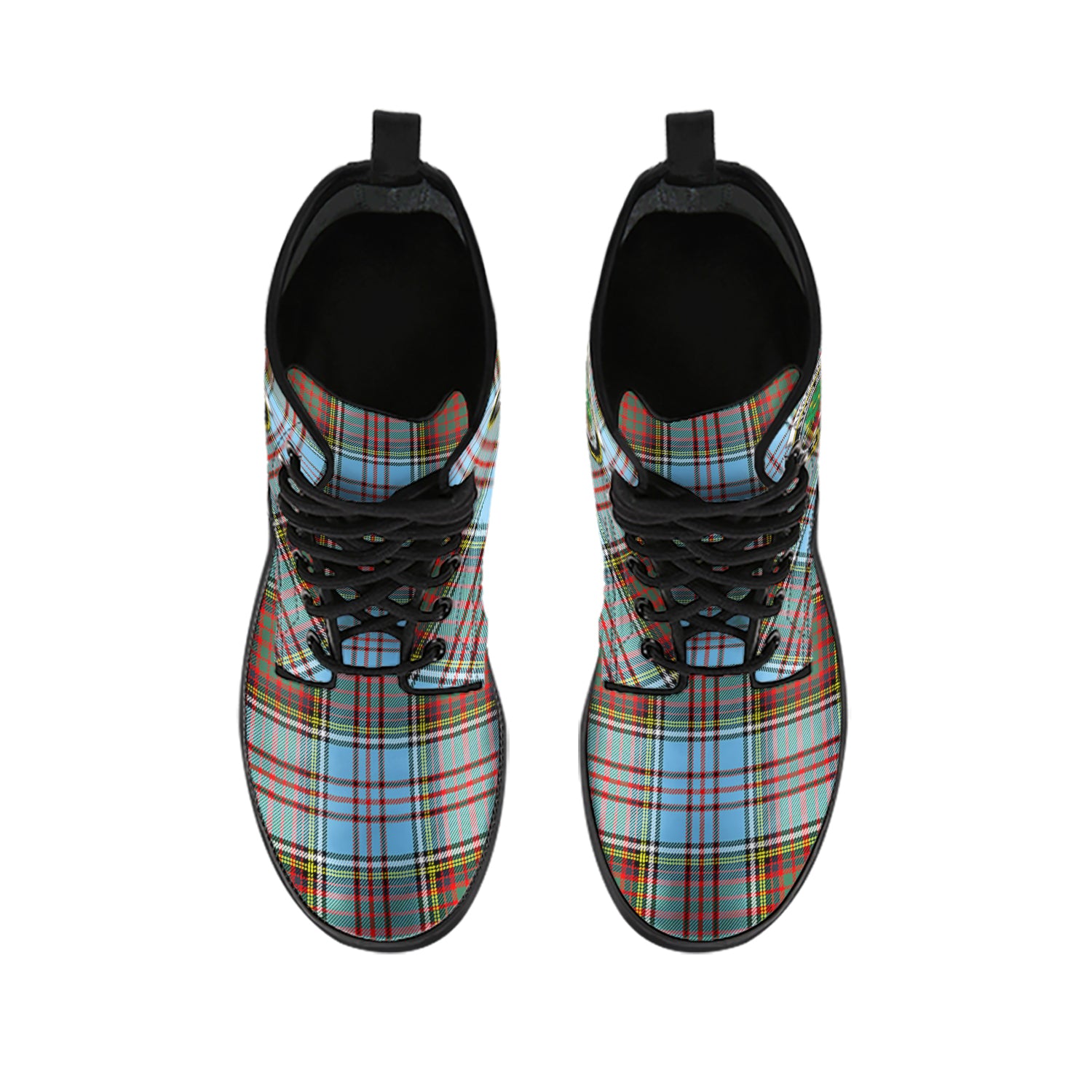 Anderson Ancient Tartan Leather Boots with Family Crest - Tartanvibesclothing