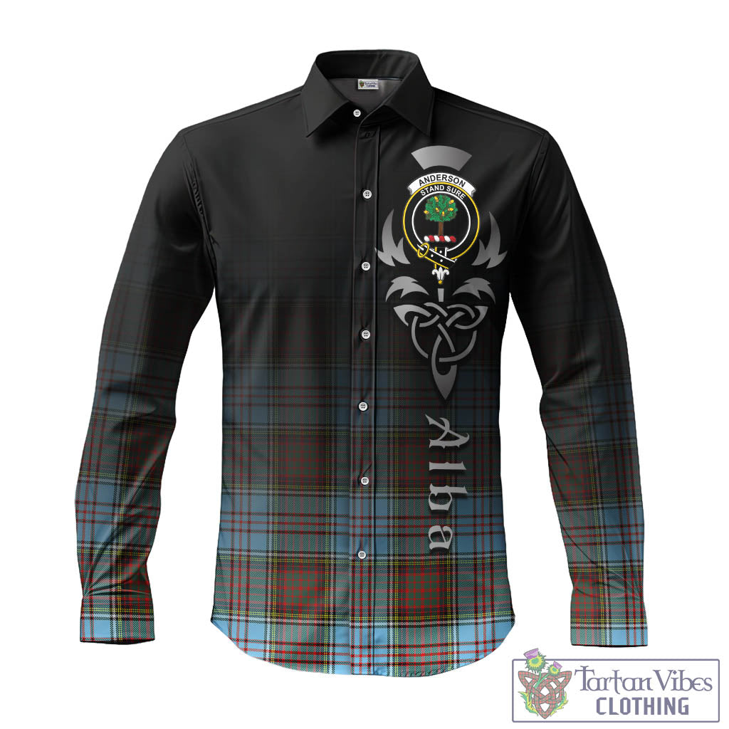 Tartan Vibes Clothing Anderson Ancient Tartan Long Sleeve Button Up Featuring Alba Gu Brath Family Crest Celtic Inspired