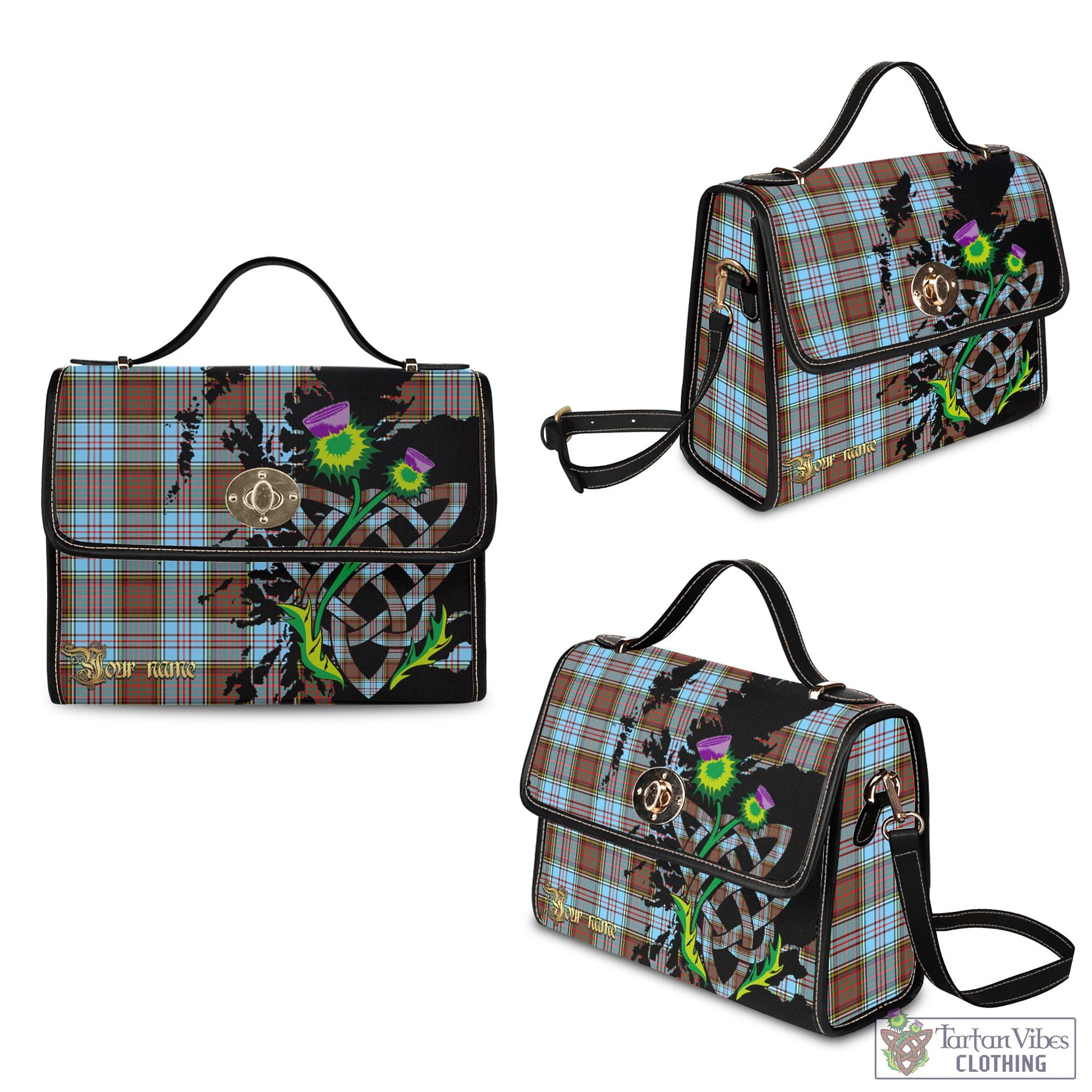 Tartan Vibes Clothing Anderson Ancient Tartan Waterproof Canvas Bag with Scotland Map and Thistle Celtic Accents