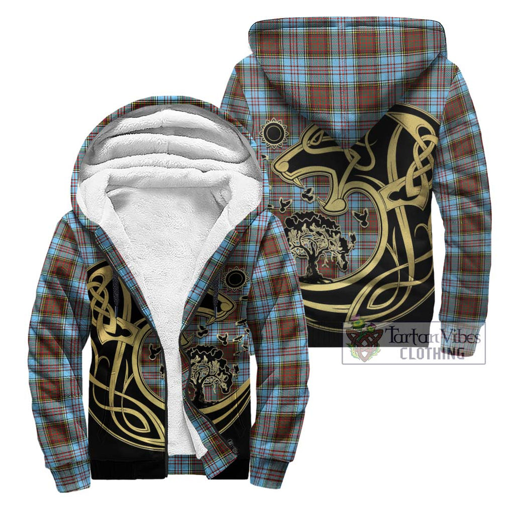 Anderson Ancient Tartan Sherpa Hoodie with Family Crest Celtic Wolf Style Unisex - Tartan Vibes Clothing