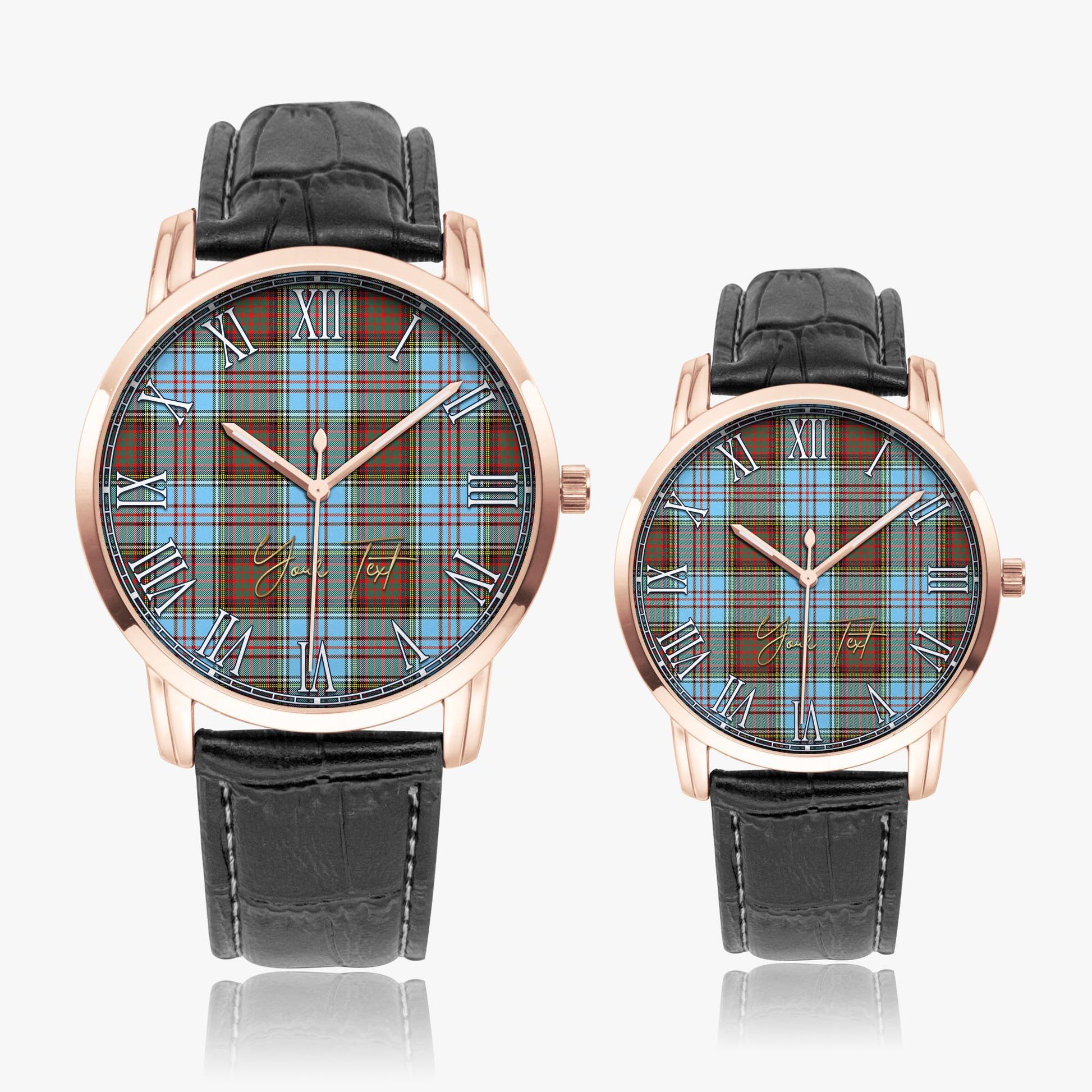 Anderson Ancient Tartan Personalized Your Text Leather Trap Quartz Watch Wide Type Rose Gold Case With Black Leather Strap - Tartanvibesclothing