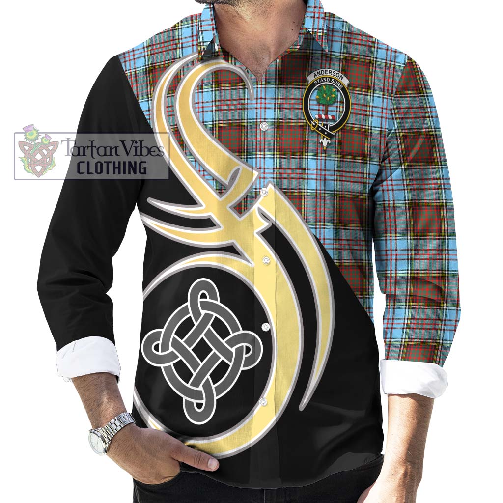 Anderson Ancient Tartan Long Sleeve Button Shirt with Family Crest and Celtic Symbol Style - Tartan Vibes Clothing