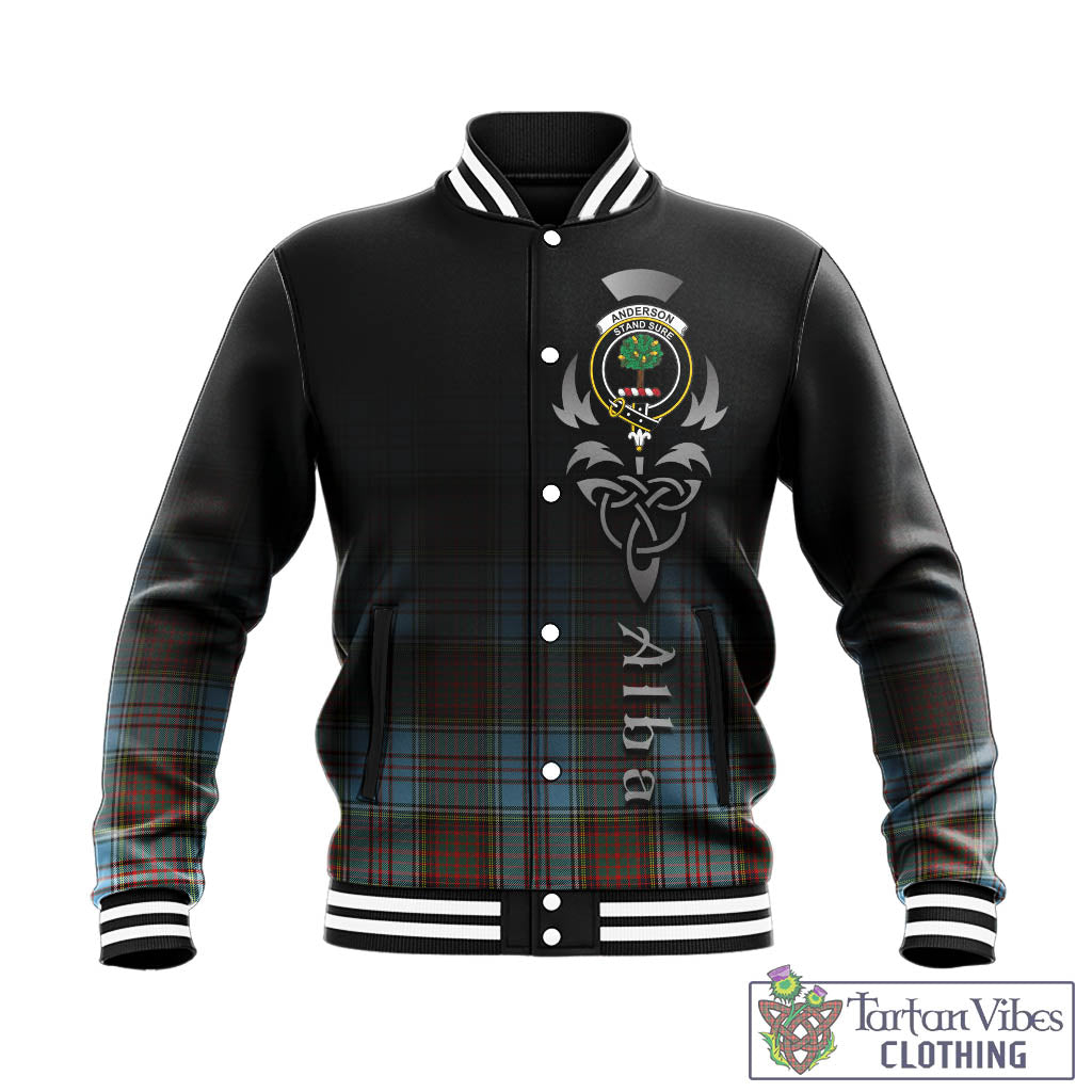 Tartan Vibes Clothing Anderson Ancient Tartan Baseball Jacket Featuring Alba Gu Brath Family Crest Celtic Inspired