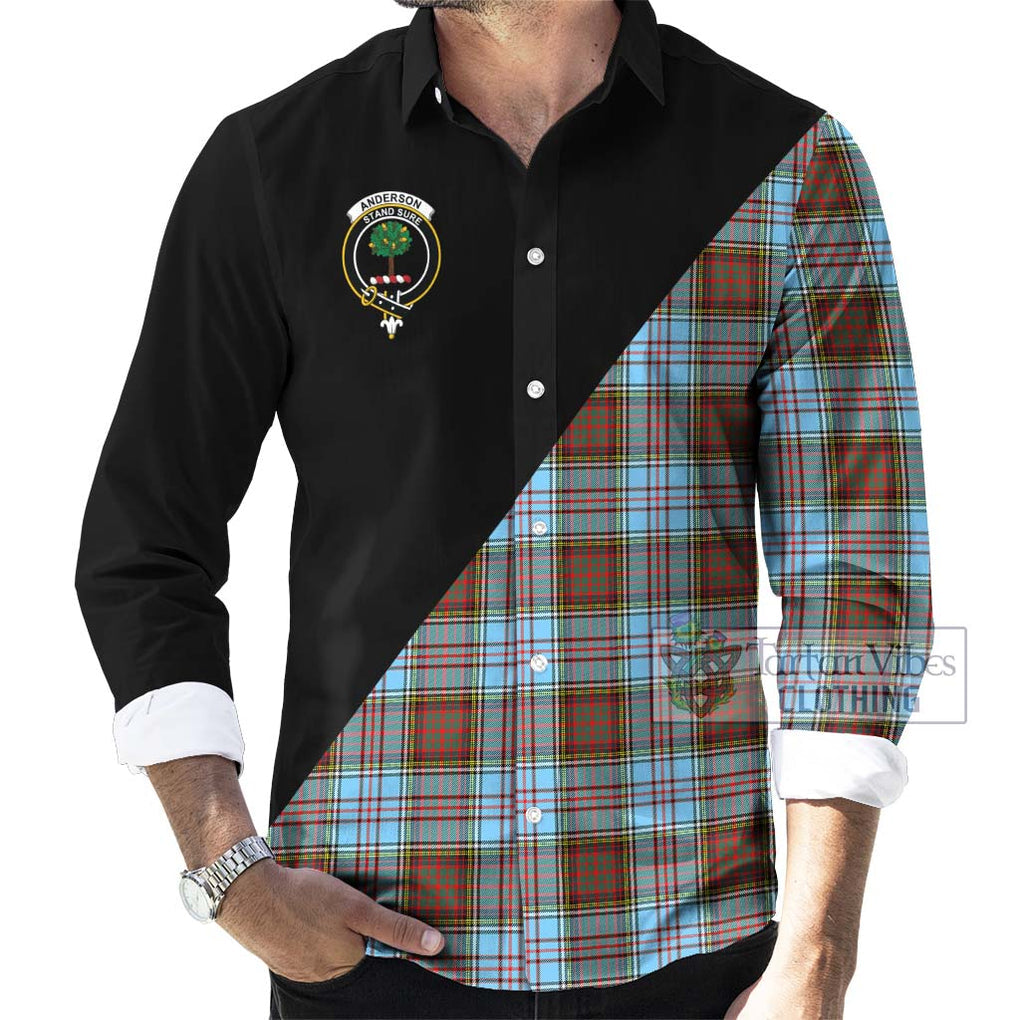 Anderson Ancient Tartan Long Sleeve Button Shirt with Family Crest and Military Logo Style - Tartanvibesclothing Shop