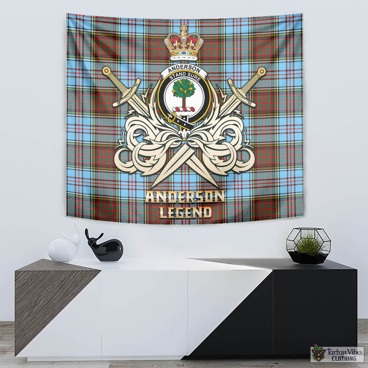 Tartan Vibes Clothing Anderson Ancient Tartan Tapestry with Clan Crest and the Golden Sword of Courageous Legacy