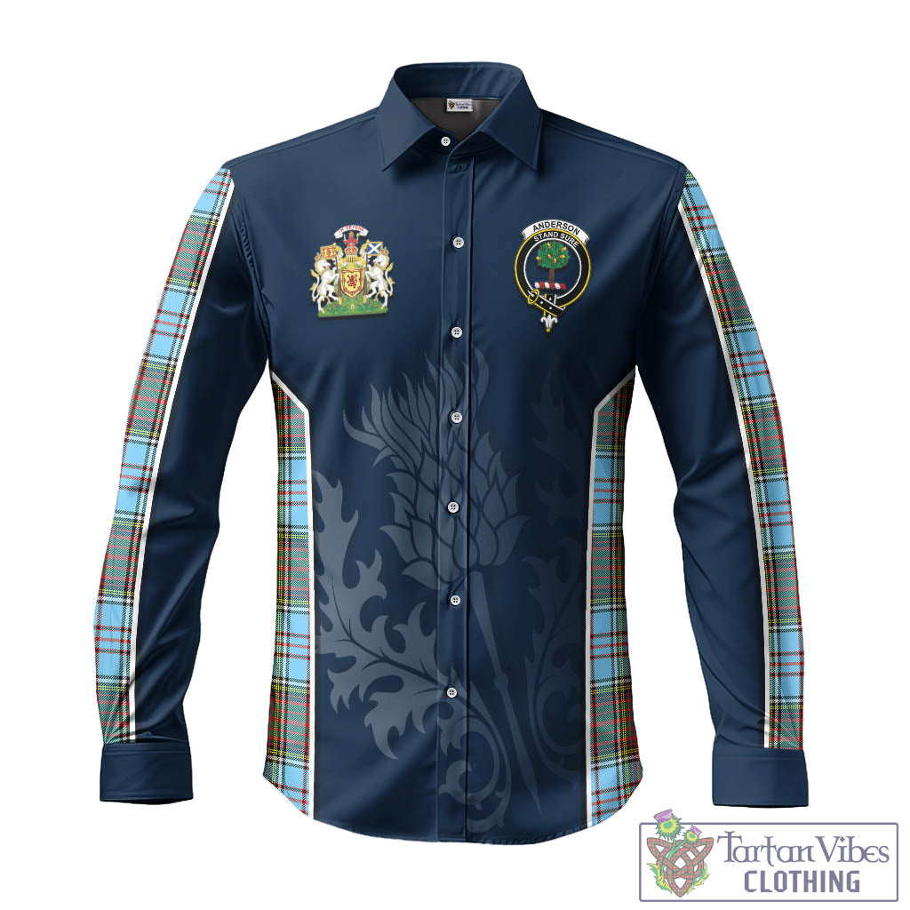 Tartan Vibes Clothing Anderson Ancient Tartan Long Sleeve Button Up Shirt with Family Crest and Scottish Thistle Vibes Sport Style