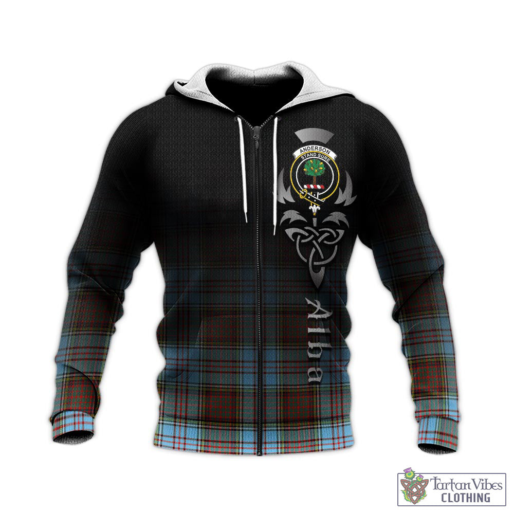 Tartan Vibes Clothing Anderson Ancient Tartan Knitted Hoodie Featuring Alba Gu Brath Family Crest Celtic Inspired