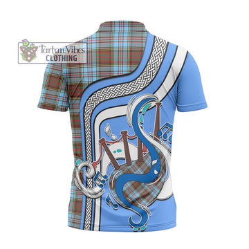 Anderson Ancient Tartan Zipper Polo Shirt with Epic Bagpipe Style