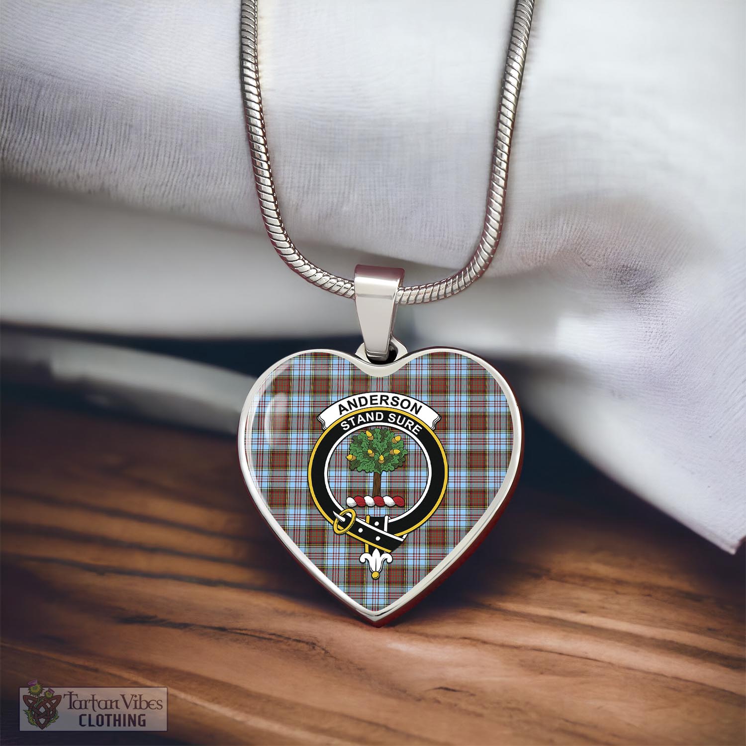 Tartan Vibes Clothing Anderson Ancient Tartan Heart Necklace with Family Crest