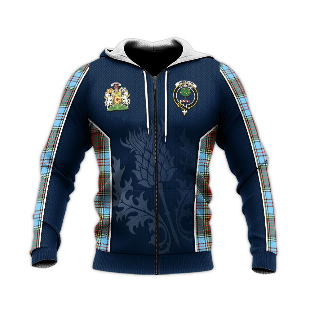 Tartan Vibes Clothing Anderson Ancient Tartan Knitted Hoodie with Family Crest and Scottish Thistle Vibes Sport Style